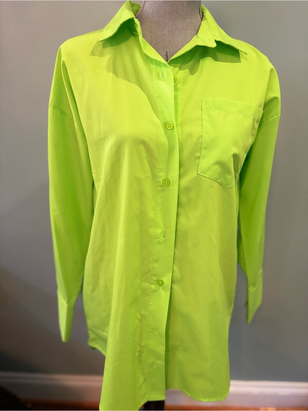 Neon Lime Long Sleeve Oversized Button-Up Shirt
